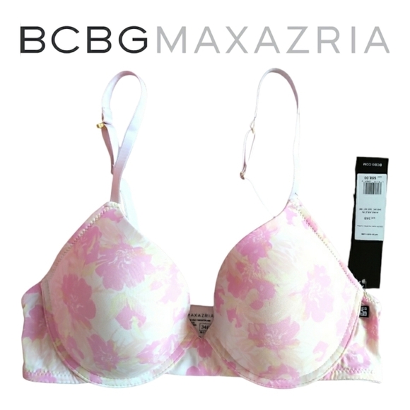 2/70🐞NWT BCBGMaxAzria Ultra Soft Push up Underwire Padded Bra Floral White Pink - Picture 2 of 15